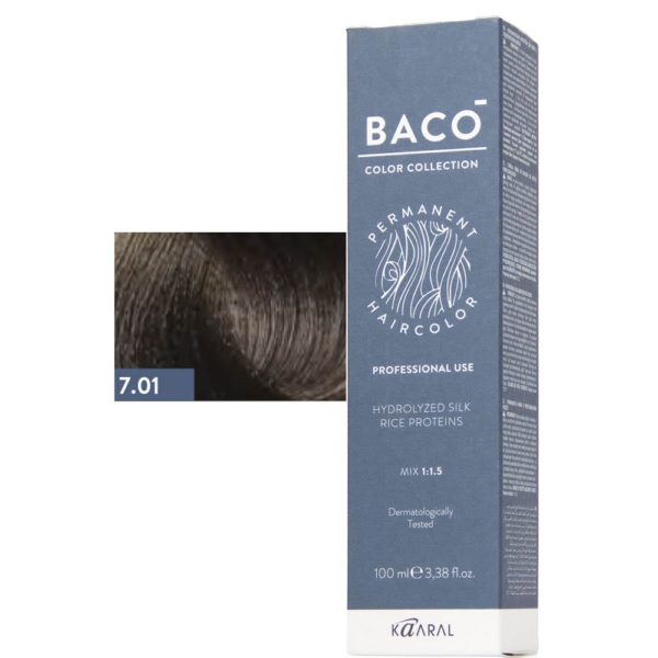 Kaaral BACO COLOR Permament Haircolor Крем-краска 7.01 Натурально-пепельный блонд, 100 мл