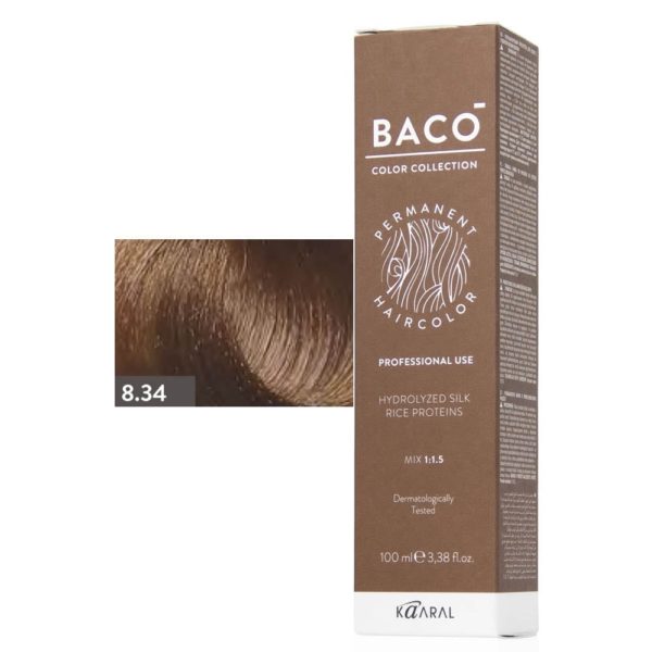 Kaaral BACO COLOR Permament Haircolor Крем-краска 8.34 Светлый золотисто-медный блонд, 100 мл