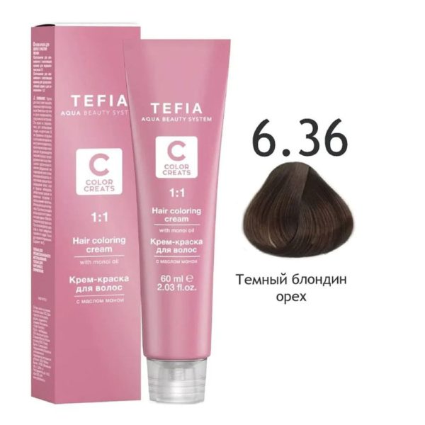 Tefia COLOR CREATS Крем-краска для волос с маслом монои 6.4 Темный блондин медный, 60 мл