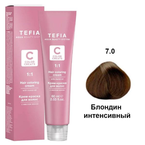 Tefia COLOR CREATS Крем-краска для волос с маслом монои 6.8 Темный блондин шоколад, 60 мл