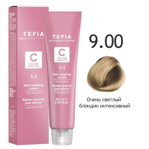 Tefia COLOR CREATS Крем-краска для волос с маслом монои 9.00 Очень светлый блондин, 60 мл