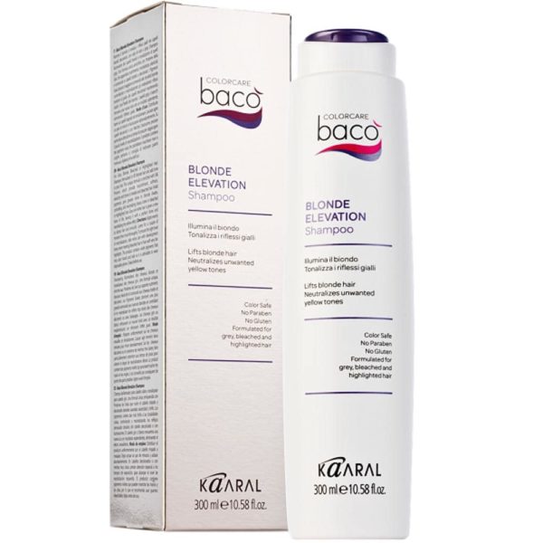 Kaaral BACO Blonde Elevation Shampoo Шампунь для придания блеска и холодного оттенка осветленным и седым волосам, 300 мл