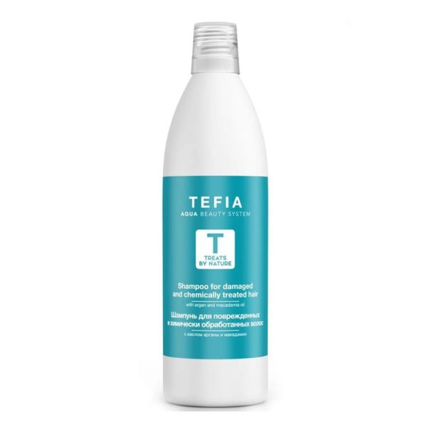 Tefia Treats by Nature Шампунь для поврежденных и химически обработанных волос с маслом арганы и макадамии, 1000 мл