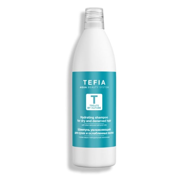 Tefia Treats by Nature Шампунь увлажняющий для сухих и ослабленных волос с алоэ вера и миндальным молочком, 1000 мл